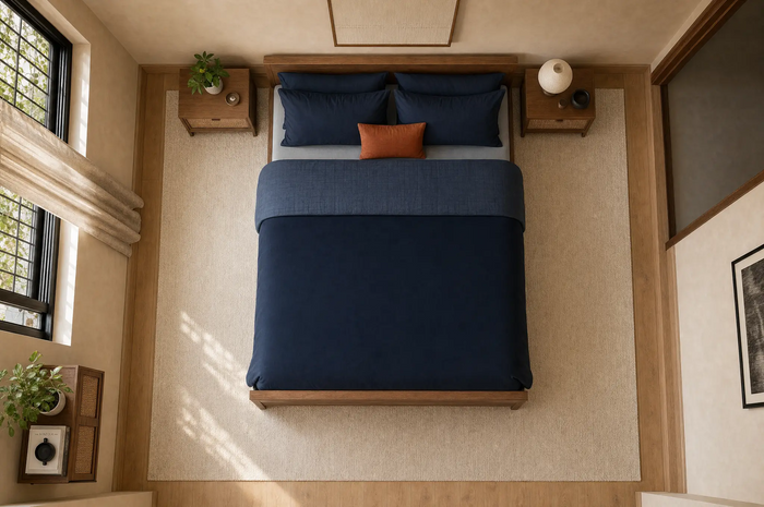 8 × 10 ft rug placed in a Master bedroom · King bed