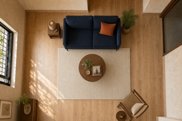 5 × 7 ft rug placed in a Small living room · Dining nook